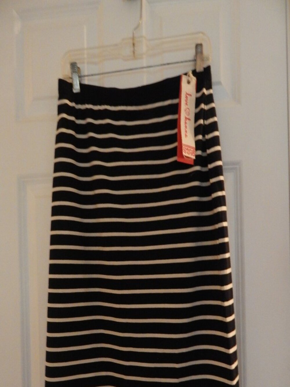 Love, Hanna navy blue and white striped skirt, NWT